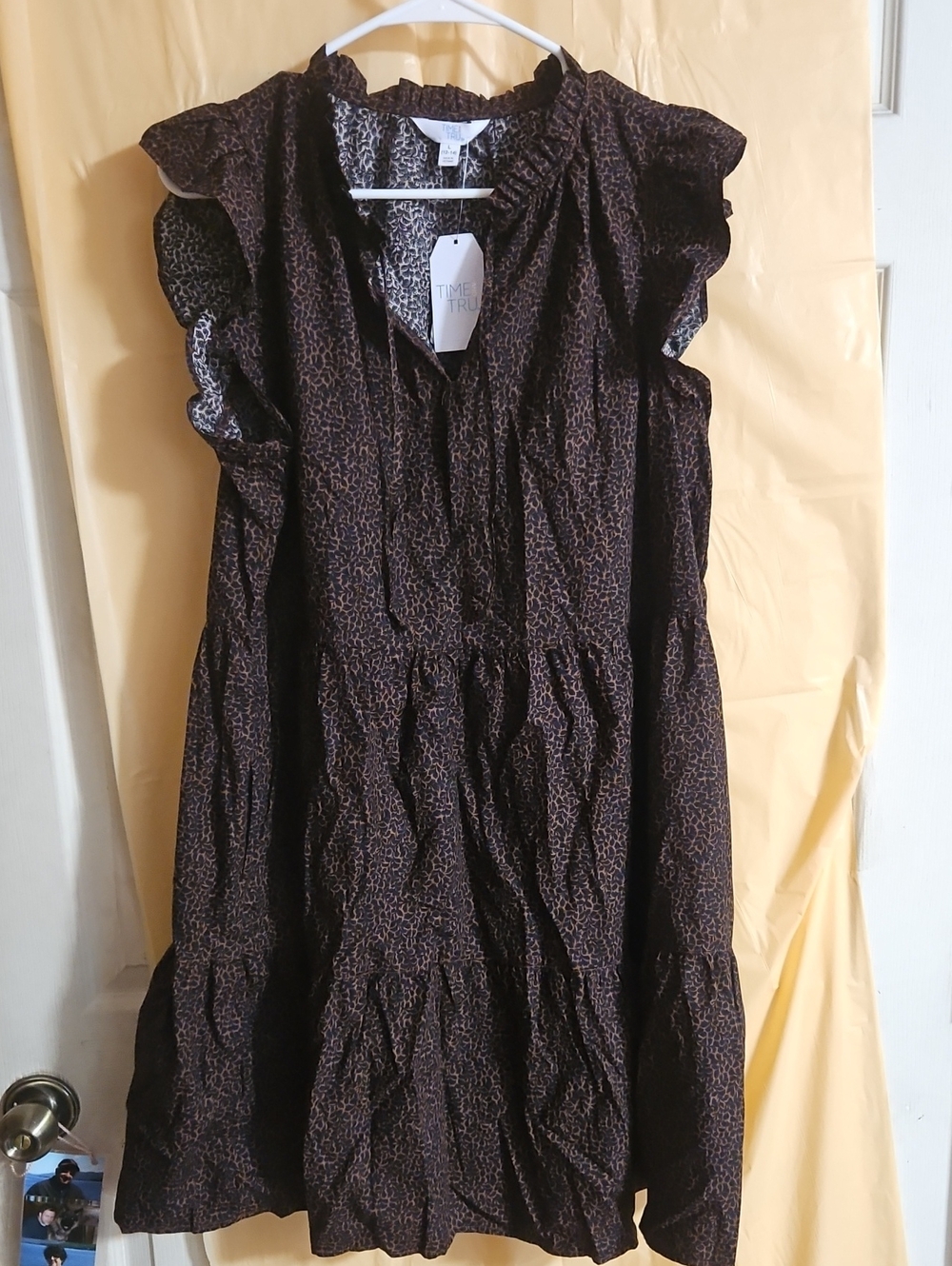 TIME AND TRU Mini Flutter Dress: Brown/Printed: New With Tags: Size L (12-14)